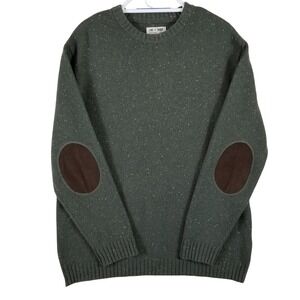Line‎ of Trade Mens XL Green Donegal Fleck Wool Blend Sweater Elbow Patches